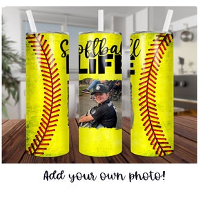 Custom Softball Photo 20oz Skinny Tumbler Design (PNG Digital Download)