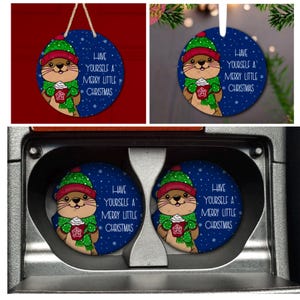 Redondo, Natal, Lontra, Porta-copos de carro, Design digital, Luz noturna, Sublimação, PNG, Download digital, Ornamento, Blanks By Miki, Feriado