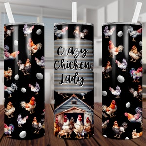 Crazy Huhn Lady, Bündel, lustiger Becher, Huhn Design, Huhn, Bauernhof, dünner 20 Unzen Becher, Sublimation, Digital, PNG, Design-Download, Verpackung