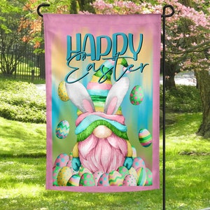 Pâques, nain, oeufs, oreilles de lapin, lapin, drapeau de jardin, sublimation, numérique, PNG, conception, téléchargement, impression, printemps