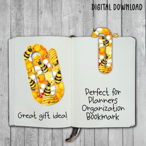 Clip de papel, Diseño digital, Sublimación, Temática de abejas, Miel, Regalo, Marcador, PNG, Planificador, Best Seller, Planificador, Amante de los libros, Floral, Profesor
