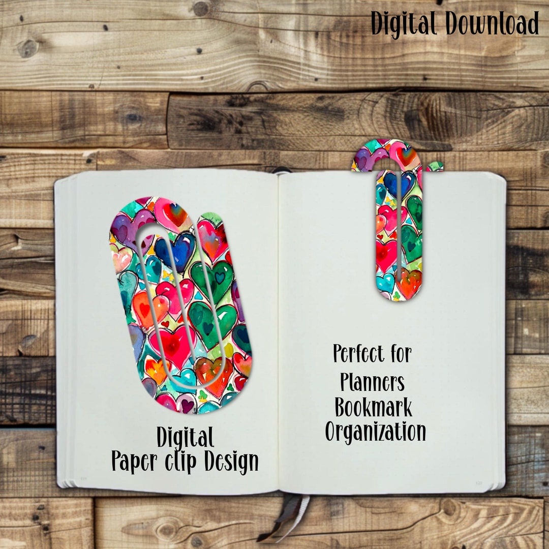 Watercolor Heart Paper Clip Design: Glitter Sublimation PNG (digital ...
