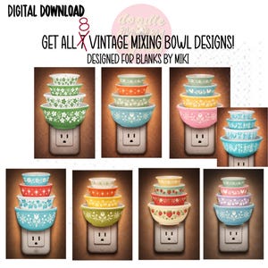 Vintage Mixing Bowl Designs PNG Bundle, Mid Century Kitchen Clipart (Digital Download)