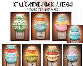 Vintage mengkom ontwerpen png-bundel, keuken clipart uit het midden van de eeuw (digitale download)