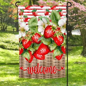 Morango, Verão, Bem-vindo, Decoração, Bandeira de Jardim, Casa, Bem-vindo, Sublimação, Digital, PNG, Design, Baixar, Imprimir, Mais Vendido