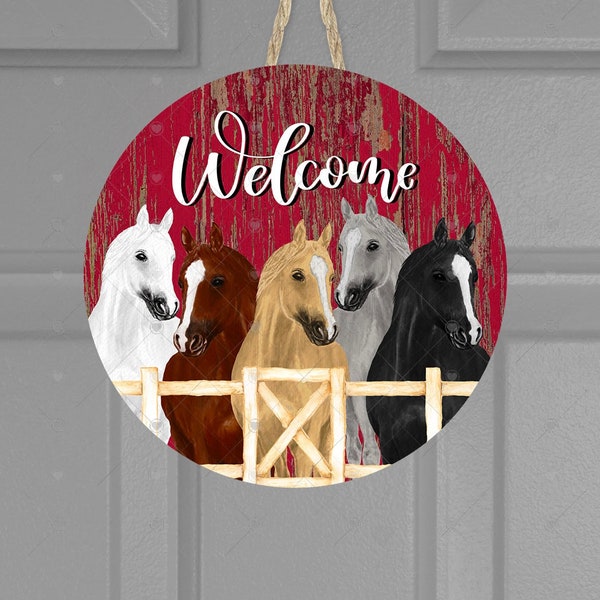 Welcome Friends, Horses, Round Door Wall Hanger, Sublimation, Digital, PNG, Design, Download, Template,Doodle Mom  Designs Blank