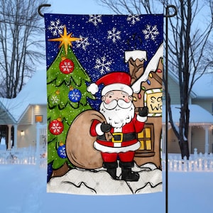 Weihnachtsmann, Garten Flagge Design, Weihnachten, Baum, Geschenke, Dekoration, Garten Flagge, Sublimation, Digital, PNG, Design, Download, Bestseller