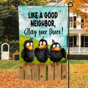 Tuinvlag, buurman, blijf daar, vogels, sublimatie, digitaal, png, ontwerp, download, buiten, grappig, blanks door Miki, vlagontwerp
