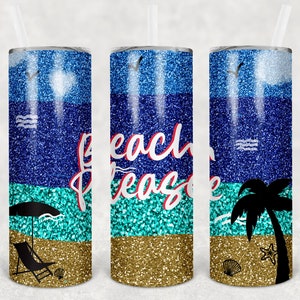 Beach Please 20 oz Skinny Tumbler, Straight & Tapered, Sublimation Digital PNG Design Download
