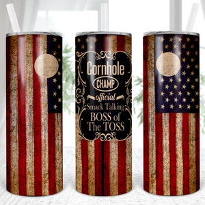 Distressed American Flag Cornhole Champ 20oz Tumbler Wrap (PNG Digital Download)