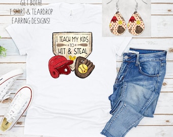 Softball Mom T-Shirt & Teardrop Earring Design Bundle (PNG Digital Download)