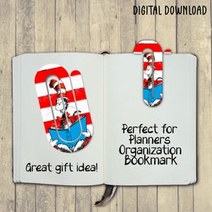 Büroklammer, Digital Design, Sublimation, Lesen Themed, Geschenk, Lesezeichen, PNG, Planer, Bestseller, Planer, Buchliebhaber, März, Gestreifter Hut