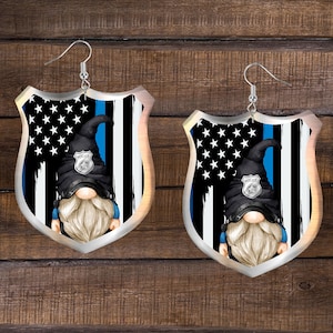 Back the Blue Gnome Shield Earrings: Police Flag PNG (Digital Download)