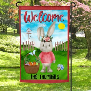 Personalized Easter Bunny Welcome Garden Flag (Digital PNG)