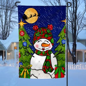 Schneemann, Garten Flagge Design, Weihnachten, Baum, Geschenke, Dekoration, Garten Flagge, Sublimation, Digital, PNG, Design, Download, Bestseller, Niedlich