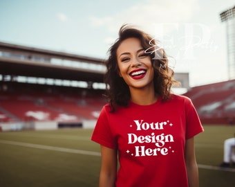 Red Bella Canvas 3001 Mockup Red Football Tshirt Mockup Game Day Shirt Football Mockup 3001 Tshirt Red Shirt Mockup Bella Canvas Mockup Red