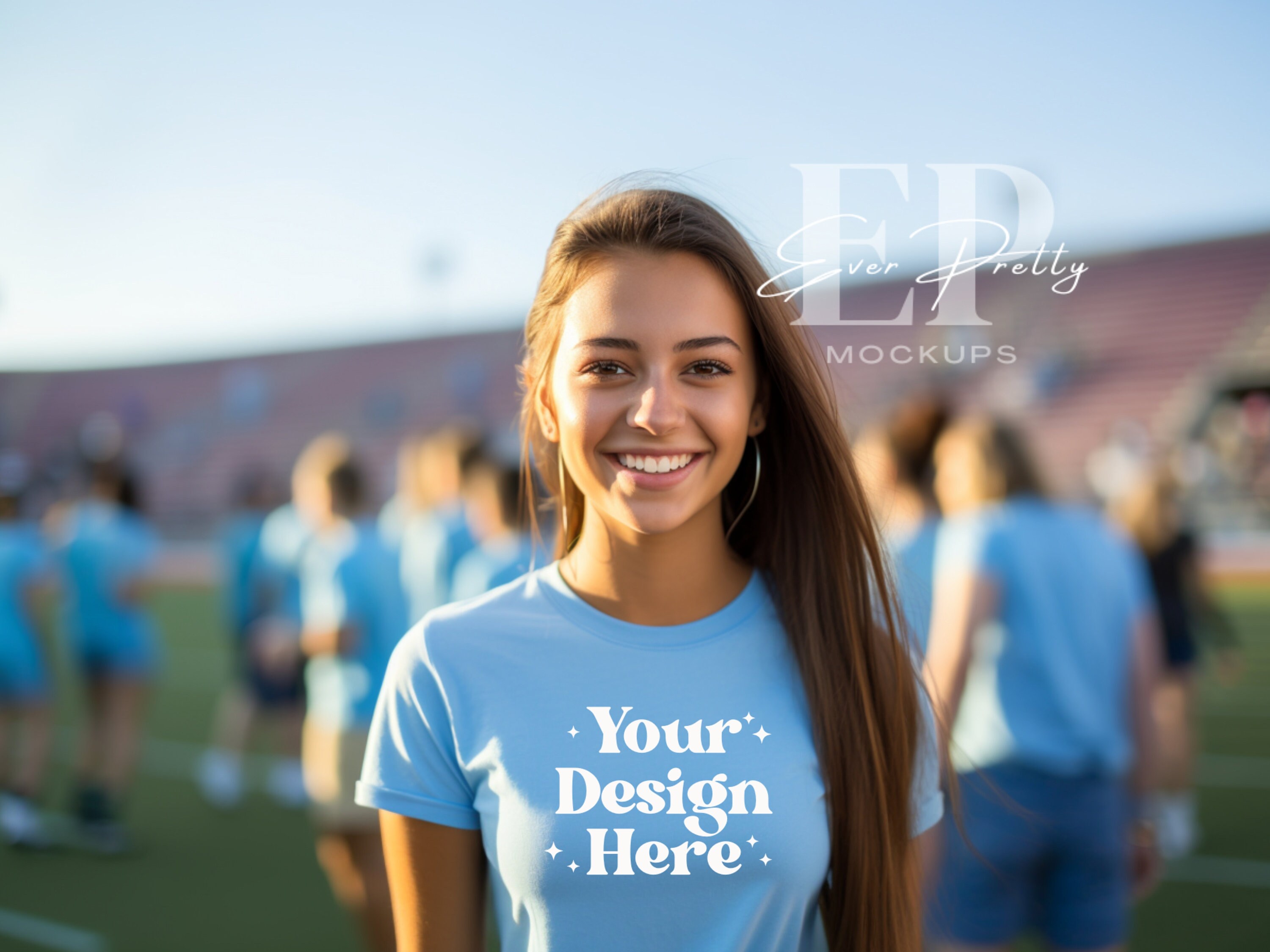 Blue Bella Canvas 3001 Mockup Cheerleader Tshirt Mockup Game Day Tshirt Football Mockup 3001 T Shirt White T-Shirt Teen Mockup Football