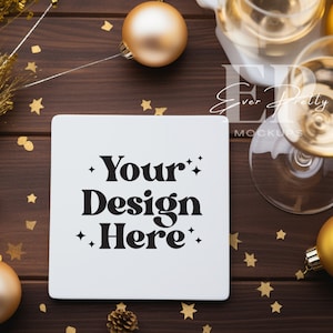 Sublimation Coaster Mockup Blank Coasters Mockup Square Coasters Mockup New Years Mockup Coasters Set Mockup Set of 4 Coasters Mockup