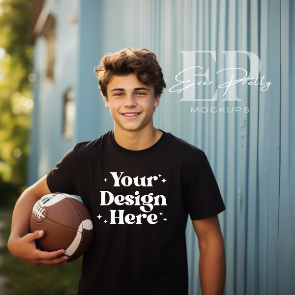 Black Bella Canvas 3001 Mockup Football Tshirt Mockup Game Day Tshirt Football Mockup 3001 T Shirt Black T-Shirt Teen Mockup Football