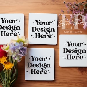 Sublimation Coaster Mockup Blank Coasters Mockup Square Coasters Mockup Farmhouse Mockup Coasters Set Mockup Set of 4 Coasters Mockup