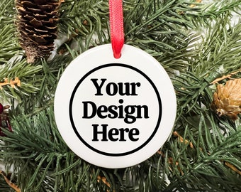 Christmas Ornament Mockup, White Ceramic Ornament, Tree Ornament Mockup, White Ornament Mockup, Mockup for Christmas, Red Ribbon Ornament