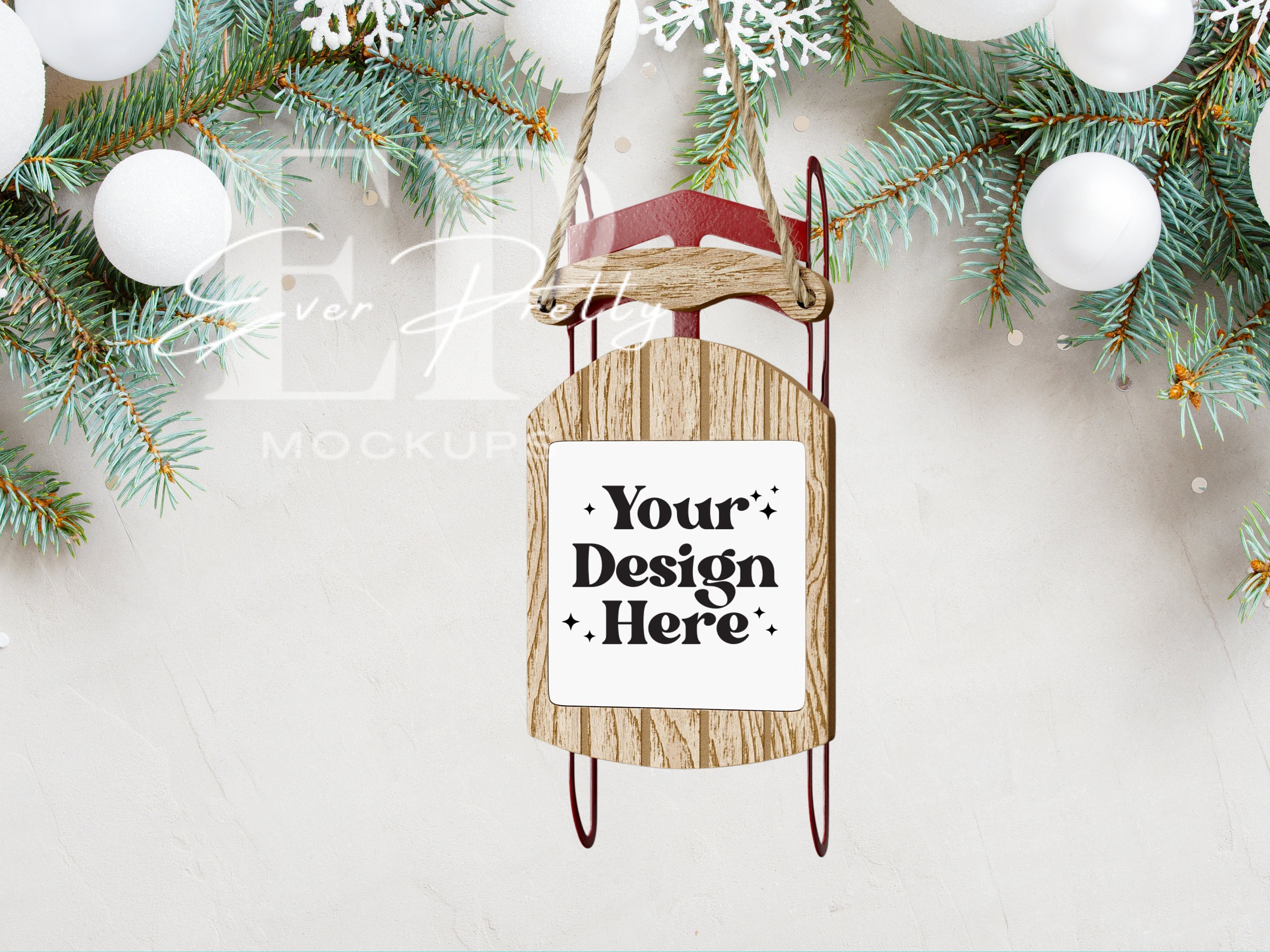 Christmas Sled Ornament Mockup Wooden Sled Mockup Sled Ornament Mockup Printify Sled Ornament Mockup Ornament Sled Mockup POD Ornament Mock