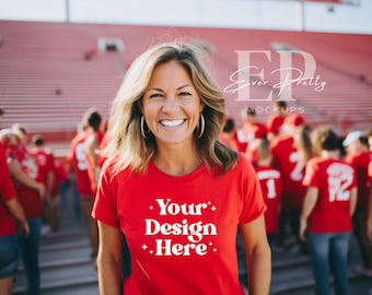 Football Tshirt Mockup Game Day Shirt Football Mom T-Shirt Mockup Red Bella Canvas 3001 Football Mockup Sports Mom Tshirt Mockup