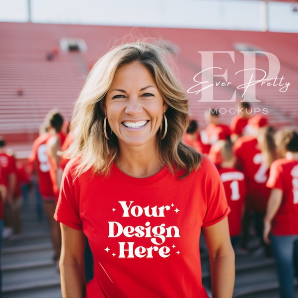 Football Tshirt Mockup Game Day Shirt Football Mom T-Shirt Mockup Red Bella Canvas 3001 Football Mockup Sports Mom Tshirt Mockup