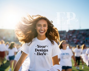 White Bella Canvas 3001 Mockup Cheerleader Tshirt Mockup Game Day Tshirt Football Mockup 3001 T Shirt White T-Shirt Teen Mockup Football