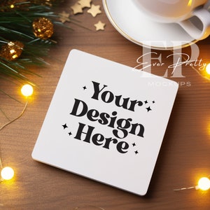 Sublimation Coaster Mockup Blank Coasters Mockup Square Coasters Mockup New Years Mockup Coasters Set Mockup Set of 4 Coasters Mockup