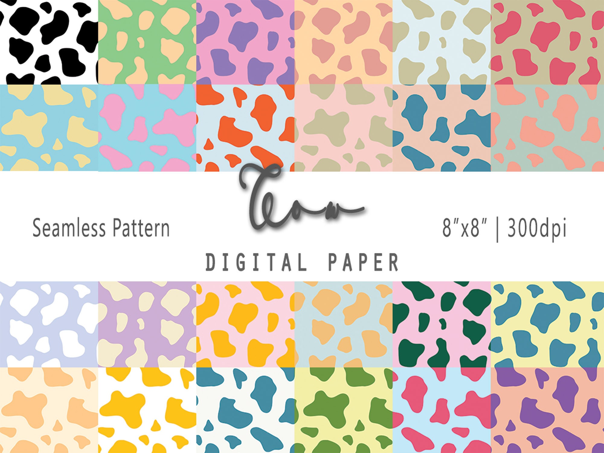 Cow Seamless Pattern Colourful Digital Paper Pack Scrapbook | Etsy