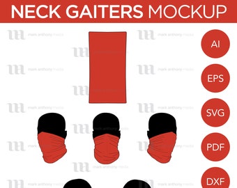 Neck Gaiters - Mockup and Template - 6 Angles, 1 Style, Layered, Detailed and Editable Vector in eps, sag, ai, png, dxf and pdf