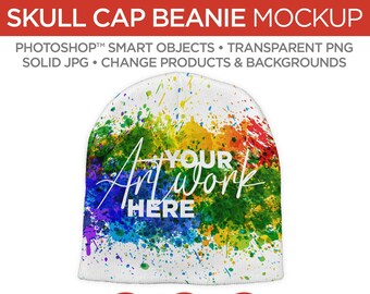 Skull Cap Beanie Mockup & Template - | Smart Object PSD, JPG, PNG formats | 1 Angle, Layered, Editable | Add your own image | V1