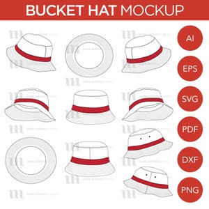 Bucket Hat Mockup and Template 10 Angles, Layered, Detailed and Editable Vector in eps, svg, ai, png, dxf and pdf image 1