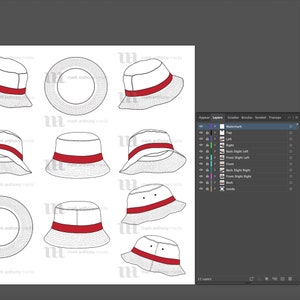 Bucket Hat Mockup and Template 10 Angles, Layered, Detailed and Editable Vector in eps, svg, ai, png, dxf and pdf image 4