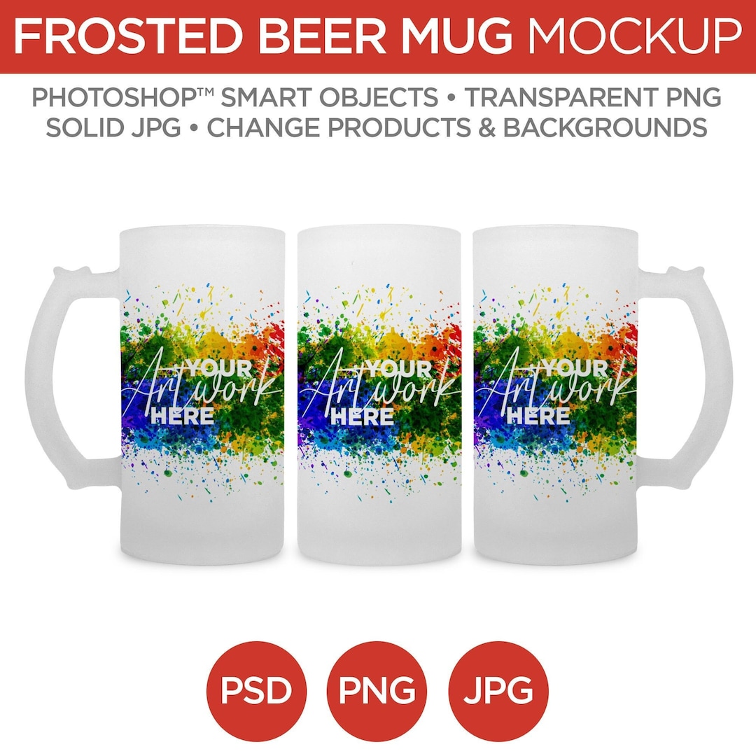 Beer Mug Frosted Glass Mockup & Template Smart Object PSD, JPG, PNG