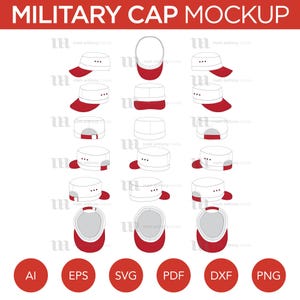 Militärische Armee Castro Hut - Mockup und Vorlage - 18 Winkel, geschichtet, detailliert und editierbar Vektor in eps, svg, ai, png, dxf und pdf