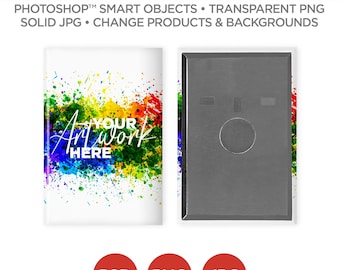 2x3 in Vertical Rectangle Button Magnet Back Mockup & Template | Smart Object PSD, JPG, PNG formats | 2 Angles, Layered | Add your own image