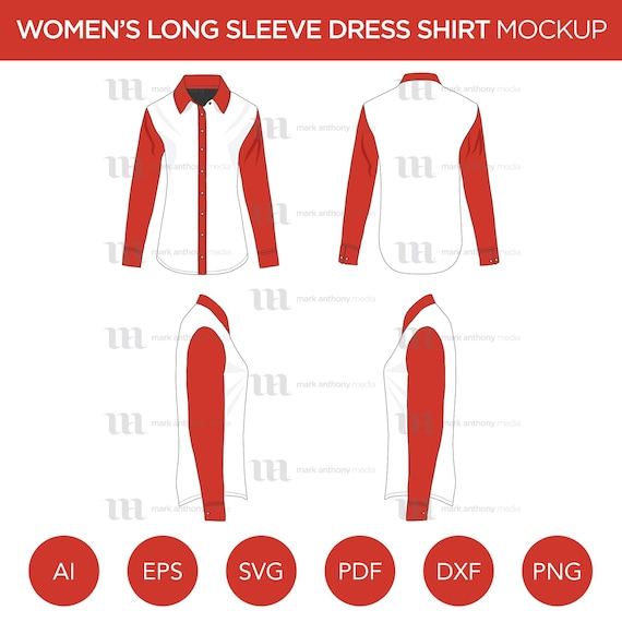 long sleeve dress shirt mockup Women's Long Sleeve Dress Shirt - Mockup and Template