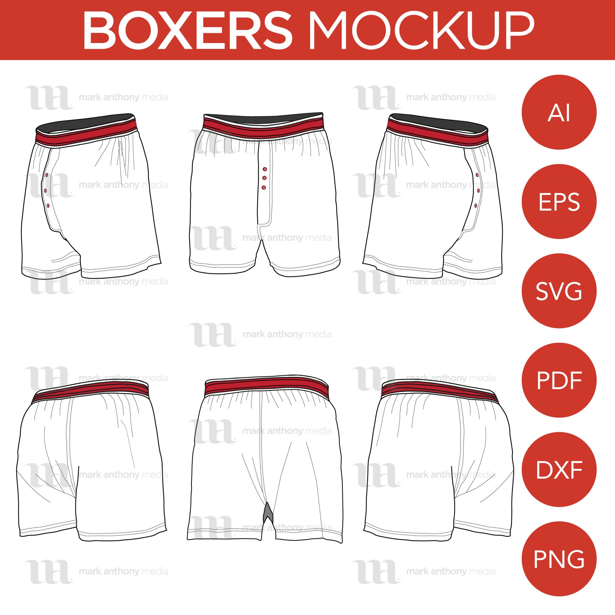 Boxers Mockup and Template 6 Angles Layered Detailed and Editable