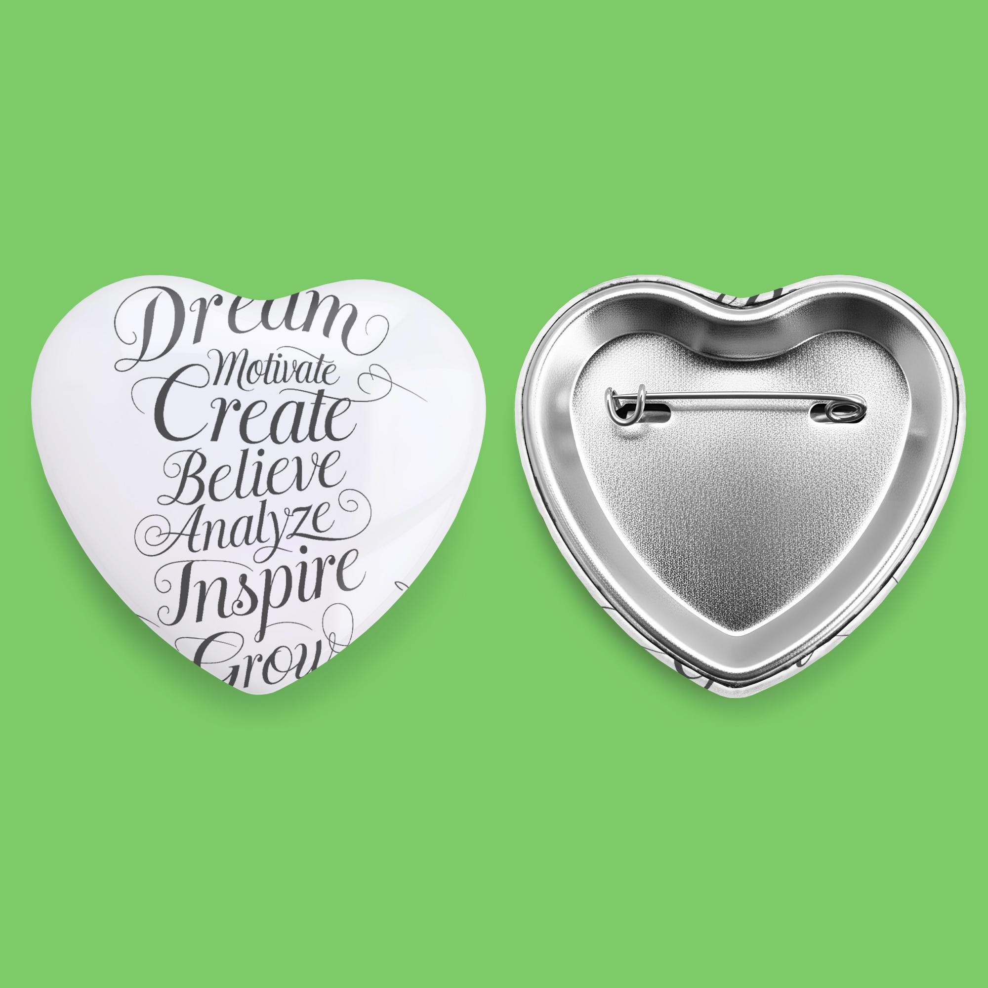 Heart Shaped Button Pin Back Mockup & Template | Smart Object PSD, JPG ...