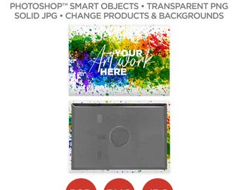 2.5 x 3.5" Horizontal Rectangle Button Magnet Back Mockup & Template | Smart Object PSD, JPG, PNG formats | 1 Angle, Layered, Editable