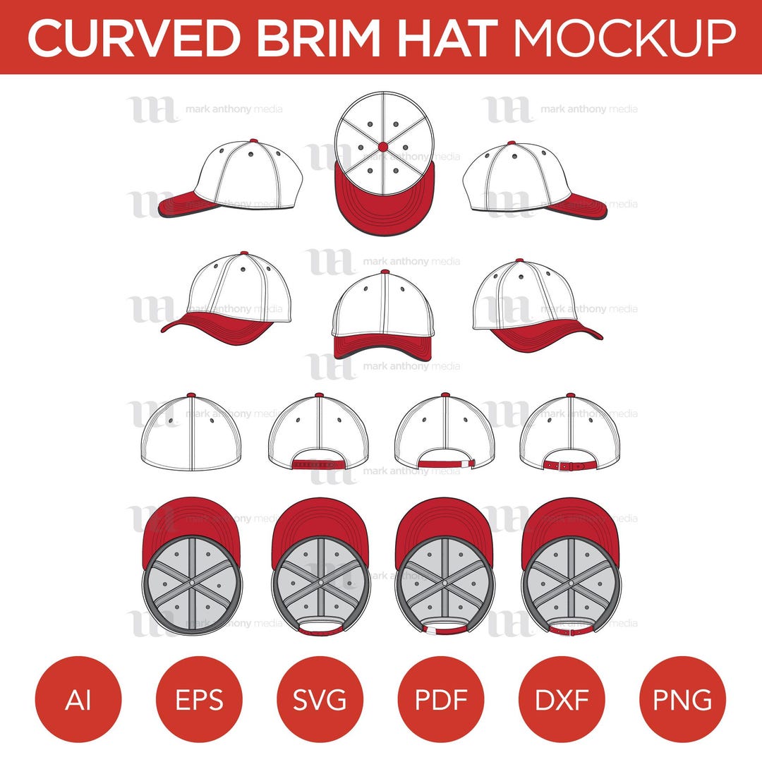 Curved Brim Baseball Cap Mockup and Template - 8 Angles, Layered ...
