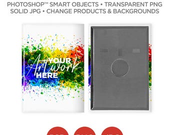 2.5 x 3.5" Vertical Rectangle Button Magnet Back Mockup & Template | Smart Object PSD, JPG, PNG formats | 1 Angle, Layered, Editable
