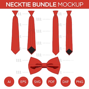 Necktie Bundle - Mockup and Template - 2 Angles, 3 Styles, Layered, Detailed and Editable Vector in EPS, SVG, AI, png, dxf and pdf