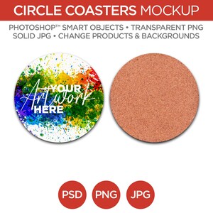 Circle Coaster Mockup & Template | Smart Object PSD, JPG, PNG formats | 2 Angles, Layered, Editable | Add your own image