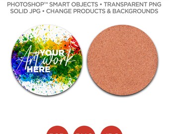 Circle Coaster Mockup & Template | Smart Object PSD, JPG, PNG formats | 2 Angles, Layered, Editable | Add your own image