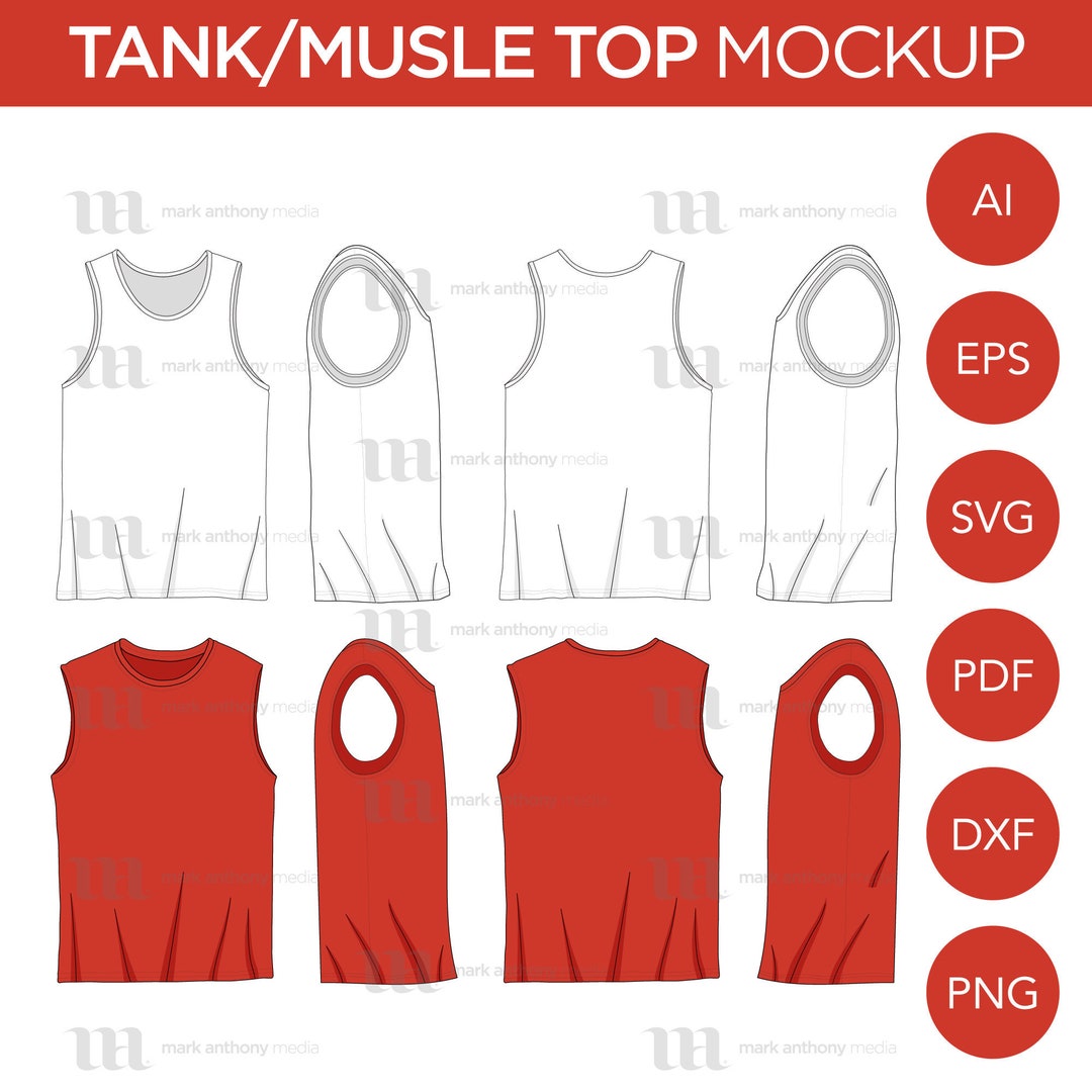 Tank Tops and Muscle Shirt Tops Mockup and Template 8 Angles, 2 Styles, Layered, Detailed Vector