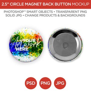 6.5 cm Kreis Button Magnet Mockup & Template | Smart Objekt PSD, JPG, PNG Formate | 2 Winkel, Geschichtet, Bearbeitbar | Fügen Sie Ihr eigenes Bild hinzu