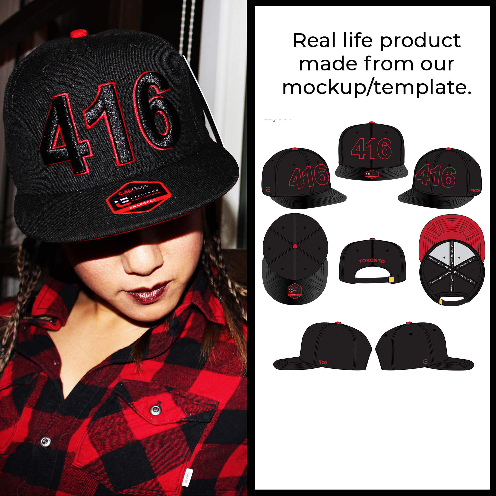 Flat Brim Baseball Cap Mockup and Template 8 Angles, Layered, Detailed